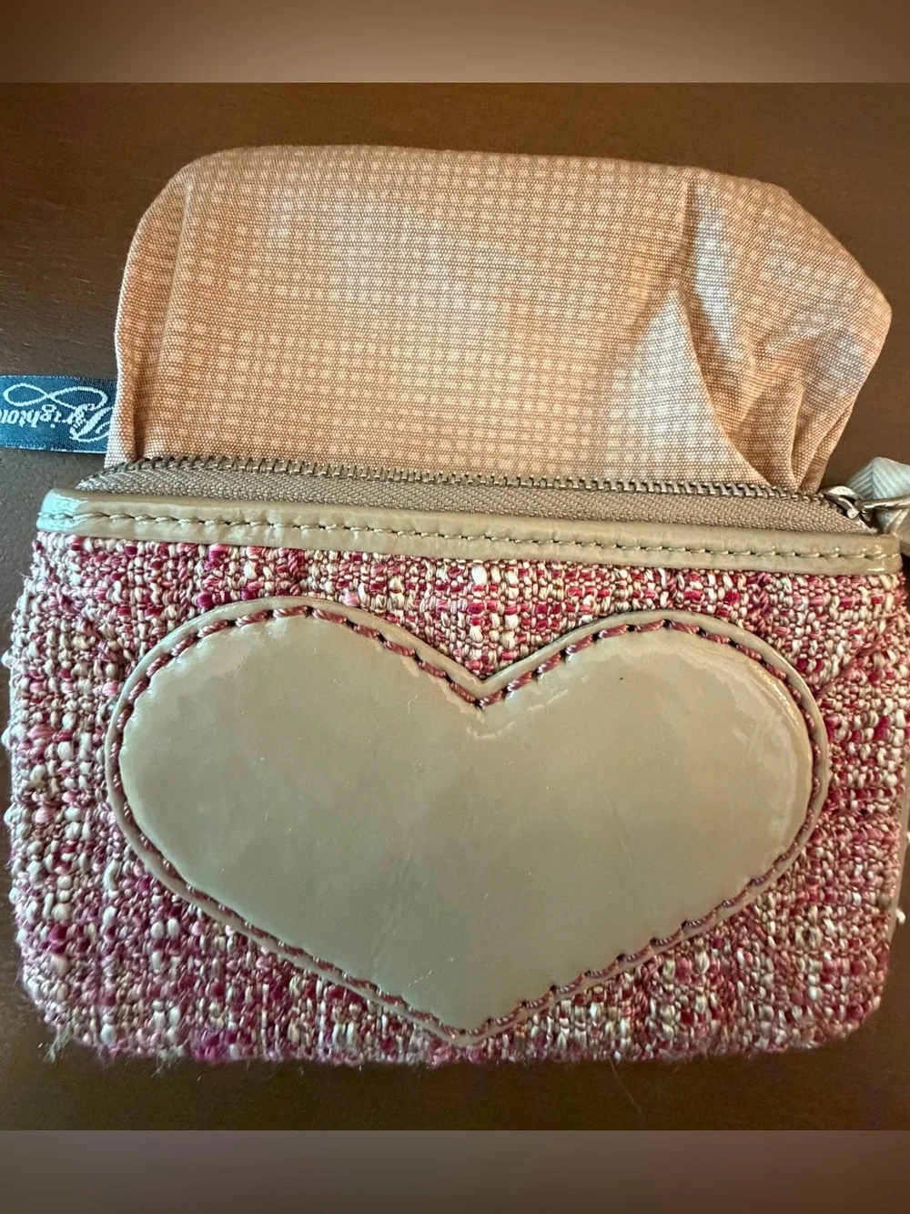 Brighton Pink Tweed Heart Wristlet Pouch